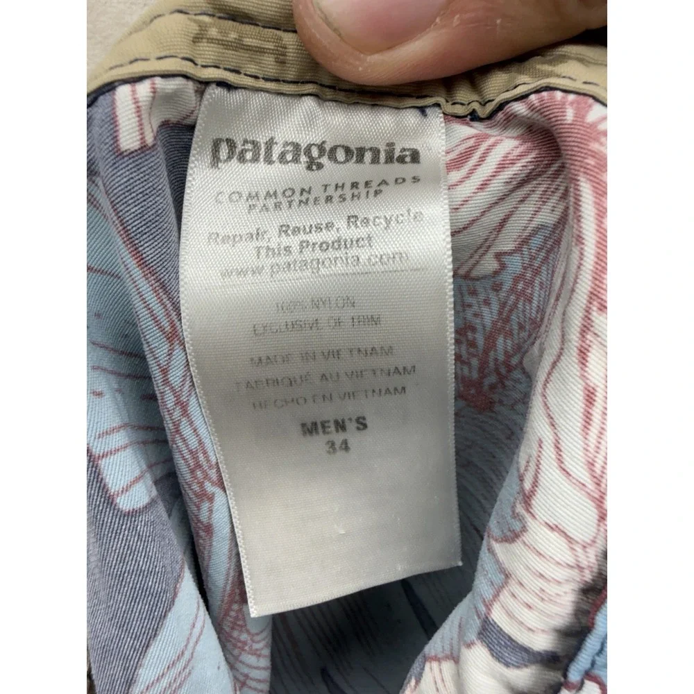 Patagonia Men's Board Swim Shorts Trunks Beach Blue Floral Zip Pocket Size 34